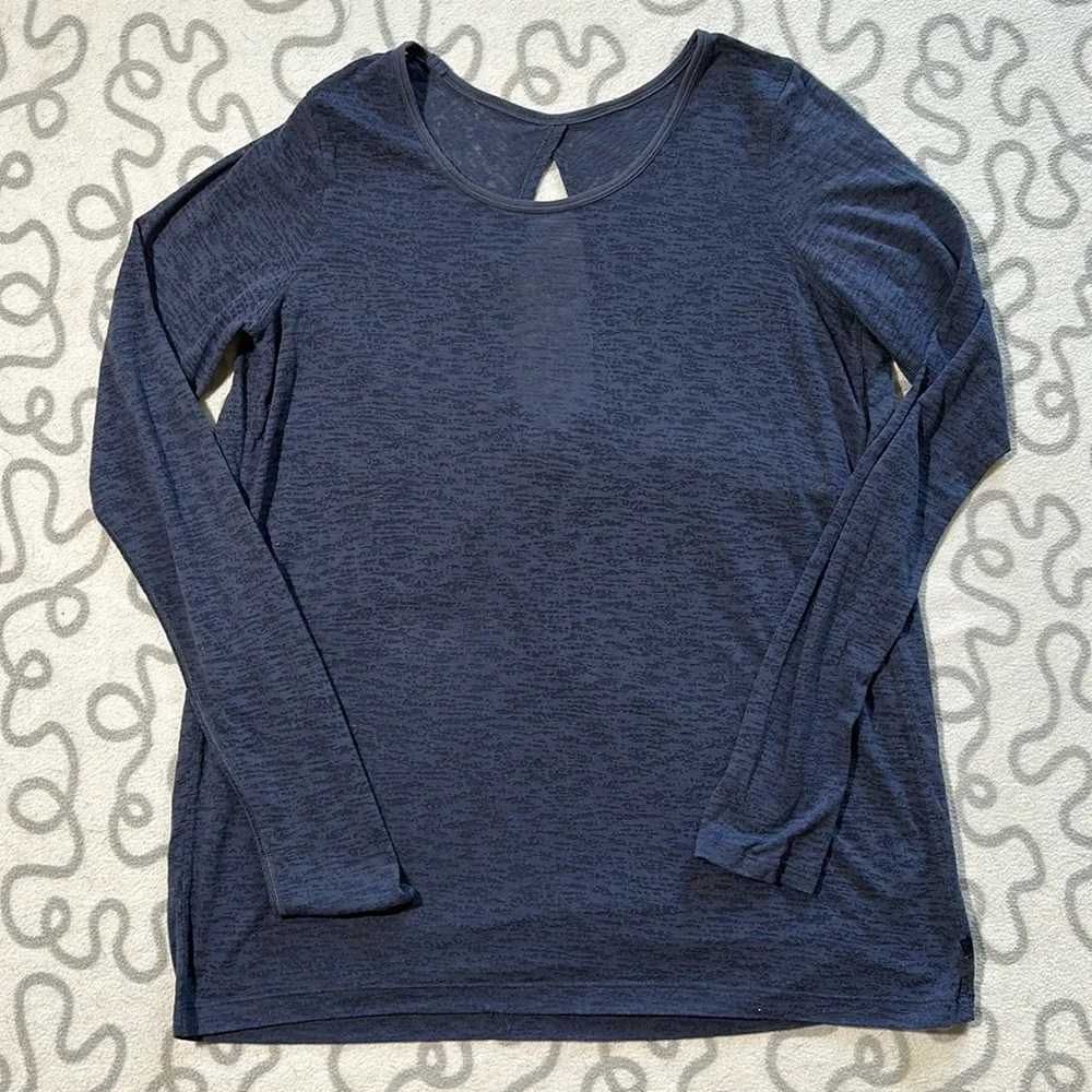 Lululemon Blue Burnout Open Back along Sleeve Top